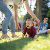 children playing on grass